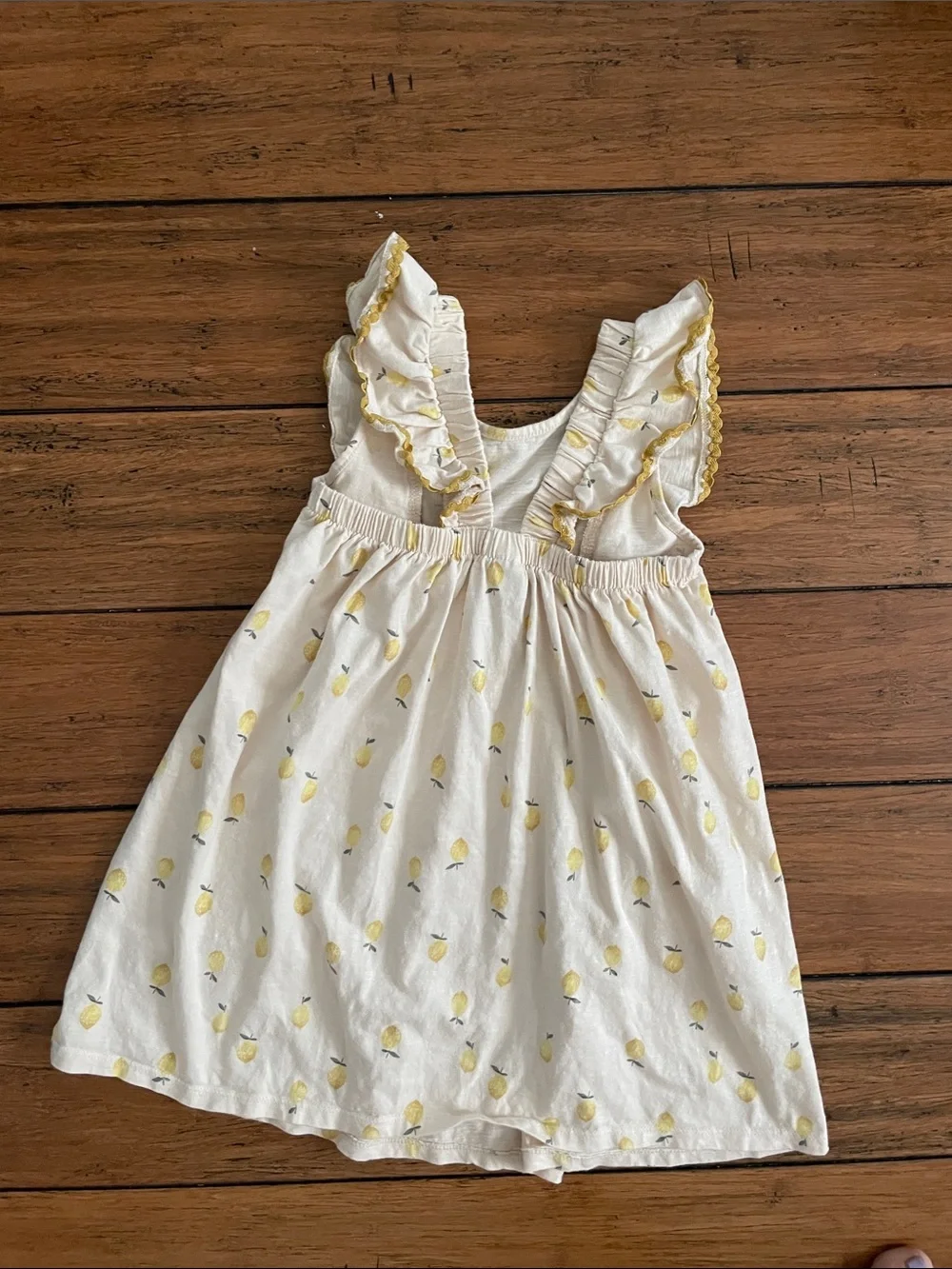 Girls' Cream Dress with Yellow Lemon Print and Ruffle Trim